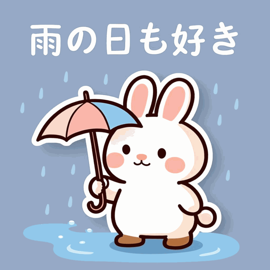 雨の日、Momo が水たまりを見つめている。雨音を聴きながら、少しだけ自分の気持…オリジナルイラスト
