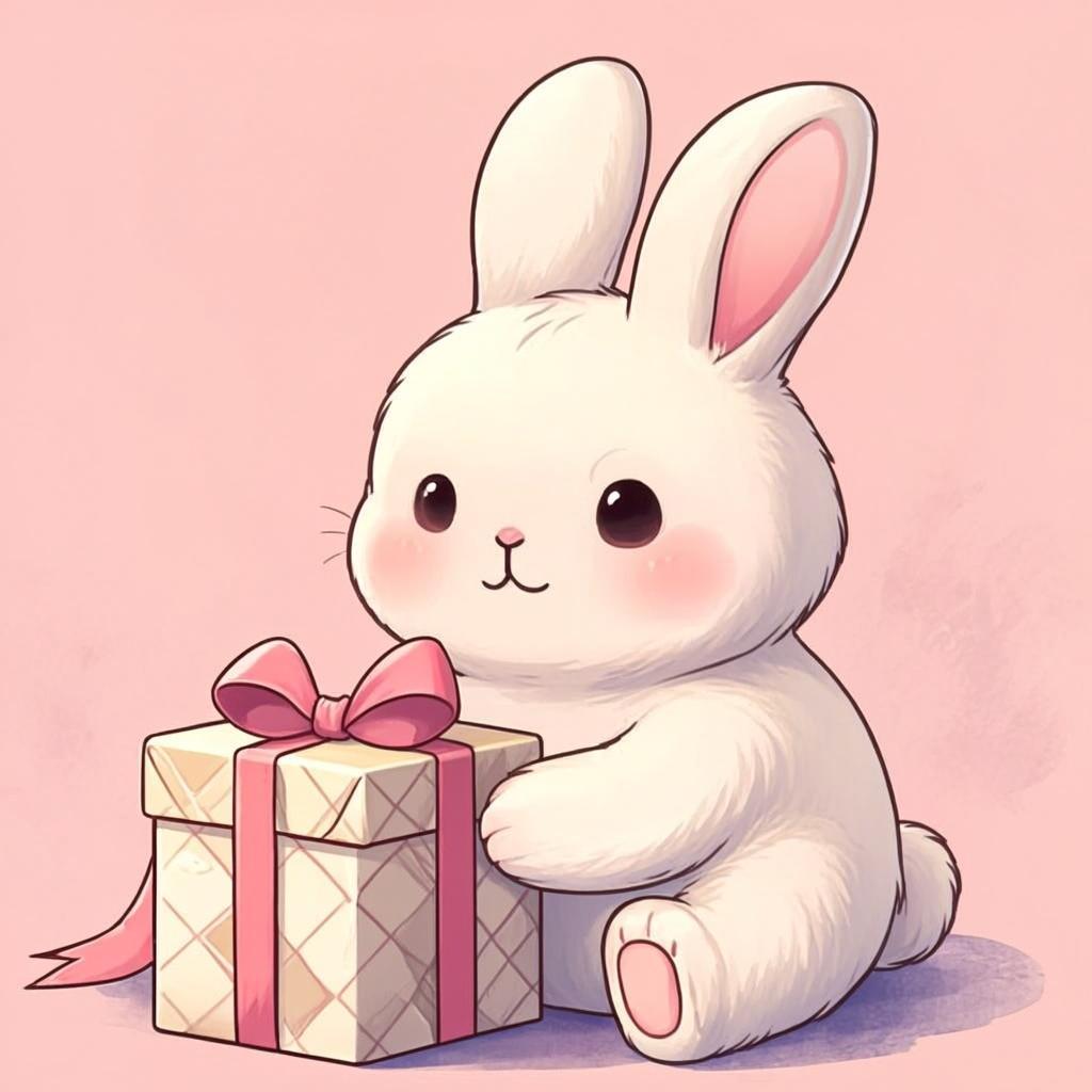 Momo が贈り物を wrapping 中。大切な人の喜ぶ顔を思い浮かべながら、…オリジナルイラスト