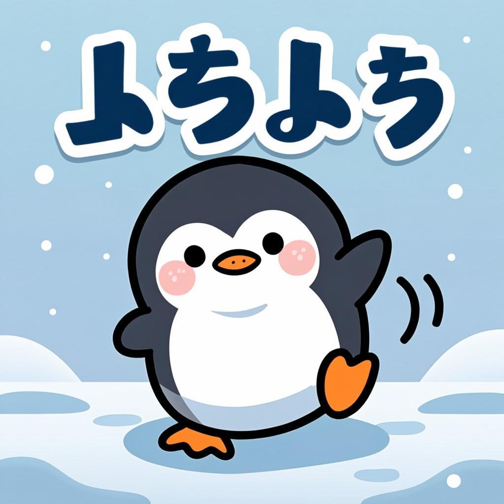 ペン太が雪の上をよちよち歩く。時々転んでも、起き上がってまた歩き出す。その姿に元…オリジナルイラスト