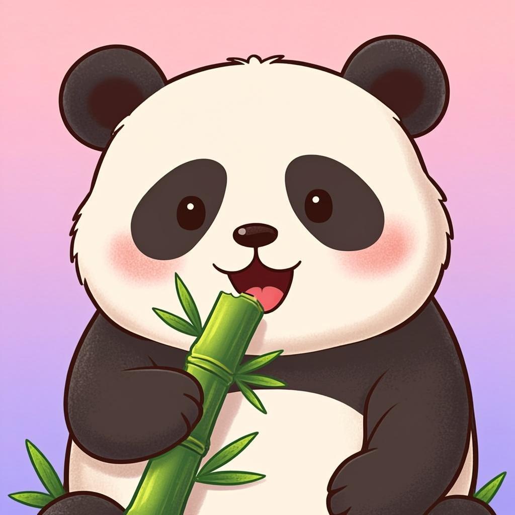 パンダちゃんが笹を美味しそうに食べる。もぐもぐ、もぐもぐ。その姿に癒されない人は…オリジナルイラスト