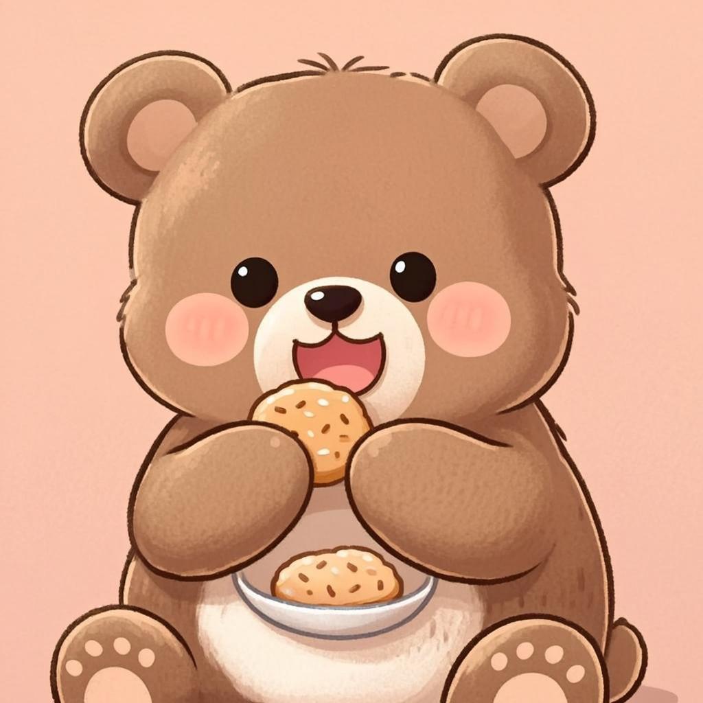 Puku が美味しそうなおやつを見つけた。目を輝かせて、ほっぺをふくらませる。食…オリジナルイラスト