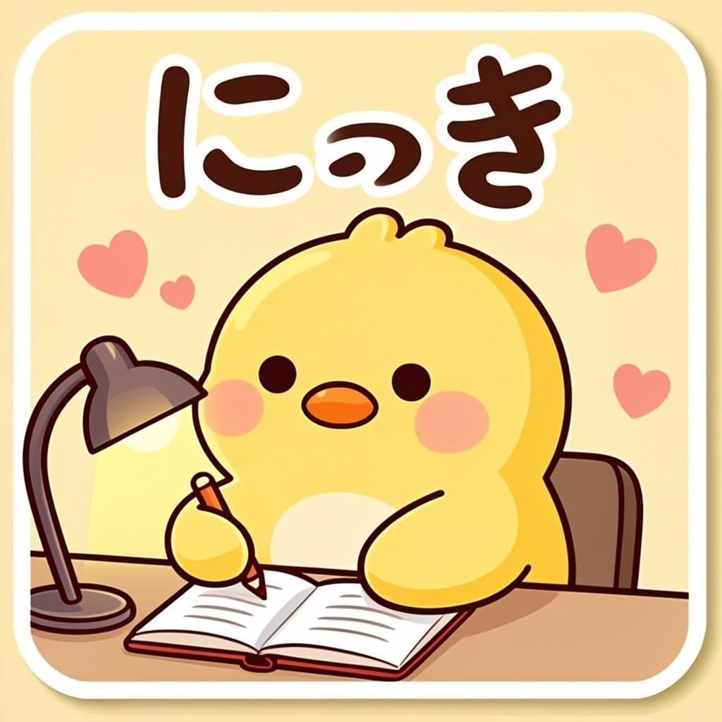 Niko が日記を書いている。今日の嬉しかったこと、全部忘れないように。想い出を…オリジナルイラスト
