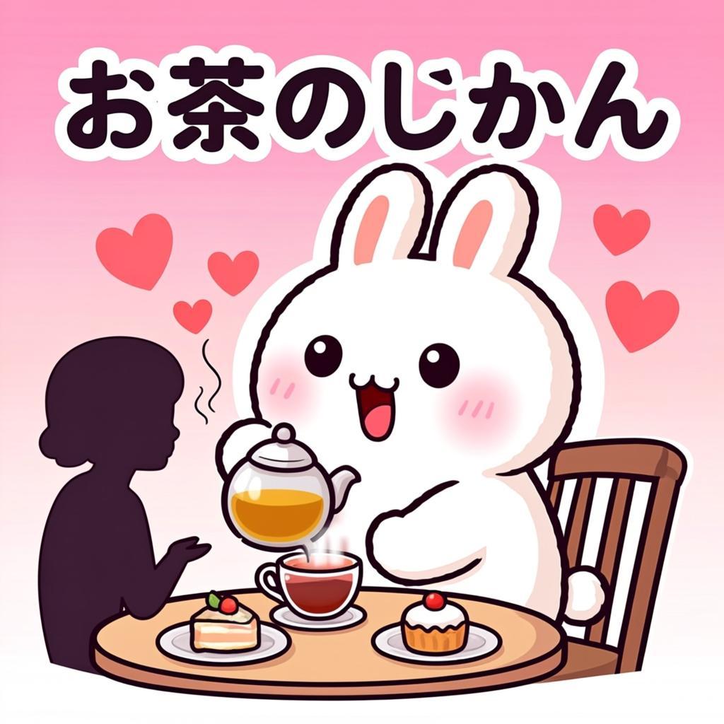 Momo が大切な人とお茶している。会話が弾み、笑い声が響く。心温まる、穏やかな…オリジナルイラスト