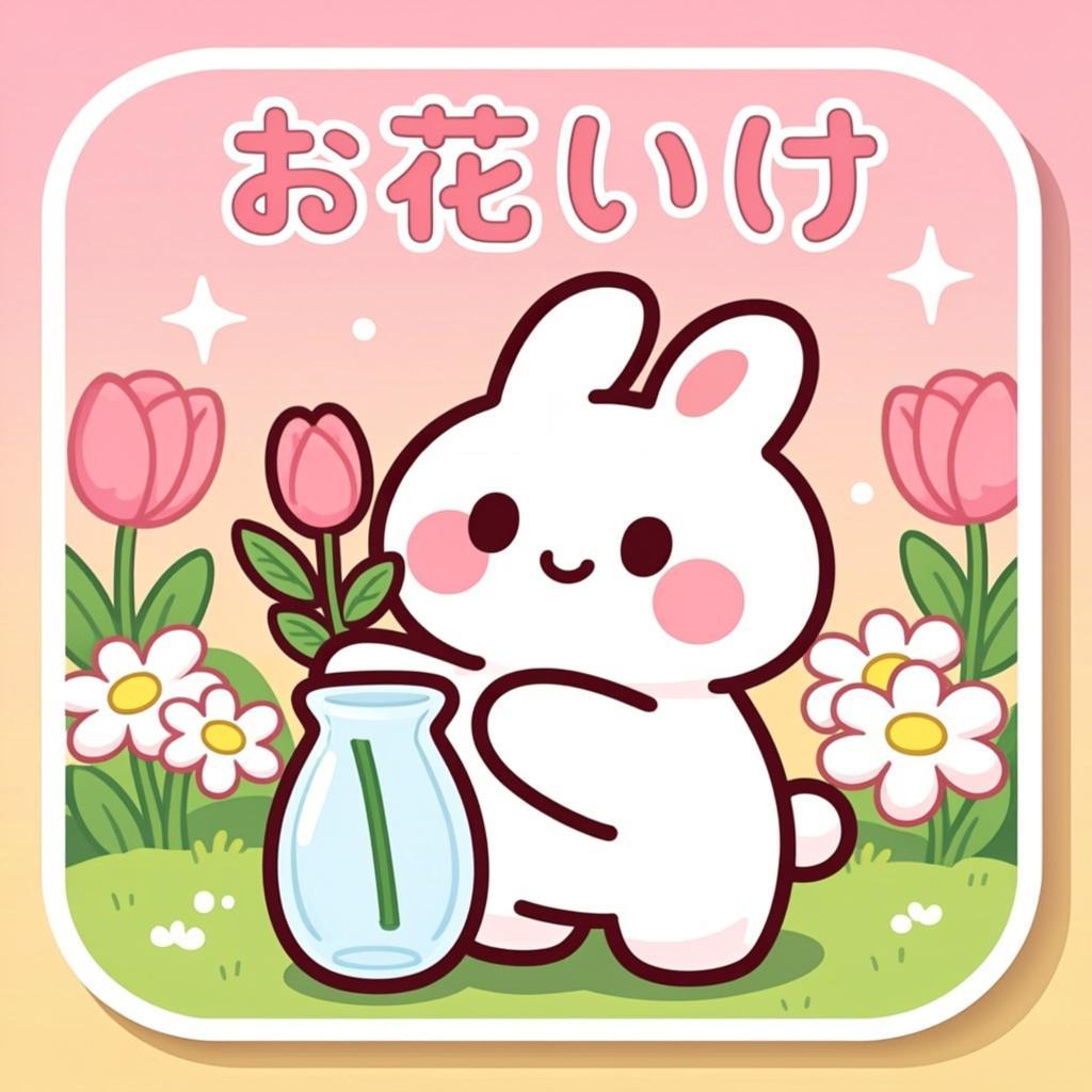 Momo がお花を活けている。花瓶に丁寧に、一本ずつ。部屋がパッと明るくなる魔法…オリジナルイラスト