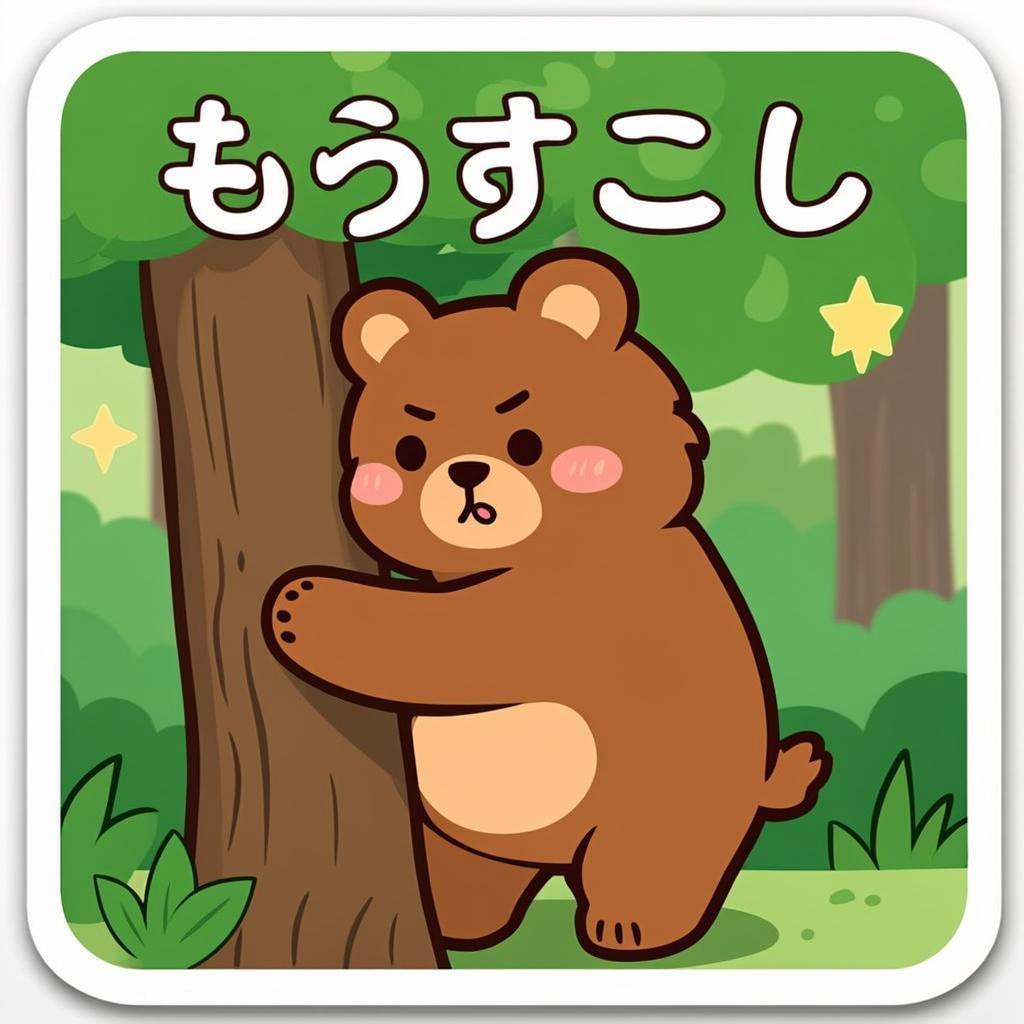 Puku が木登りに挑戦中。のろのろと、でも着実に。着いた時の達成感は、格別。…オリジナルイラスト