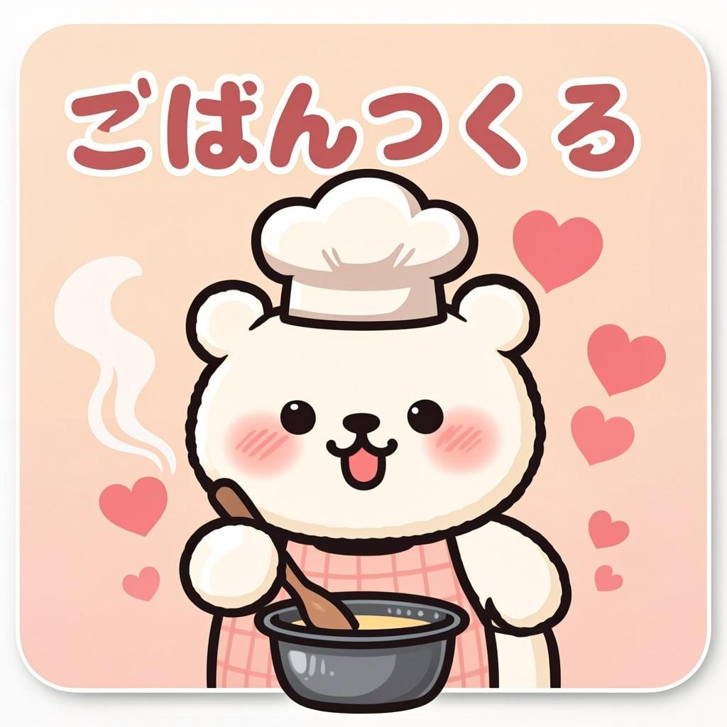 Momo がお料理中。ハミングしながら、楽しそう。美味しい匂いが漂う、幸せな台所…オリジナルイラスト