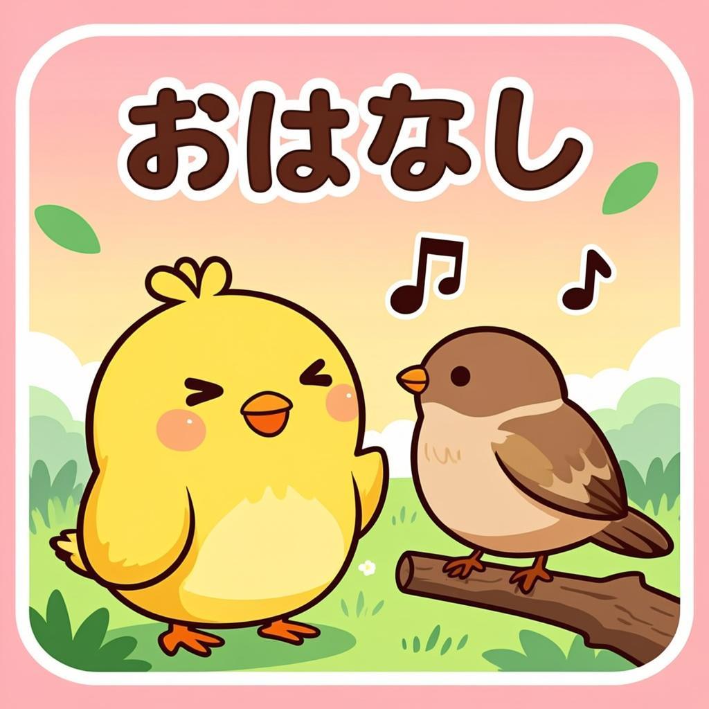 Niko が小鳥と会話中。「チュンチュン」「ピヨピヨ」。言葉は違うけど、気持ちは…オリジナルイラスト