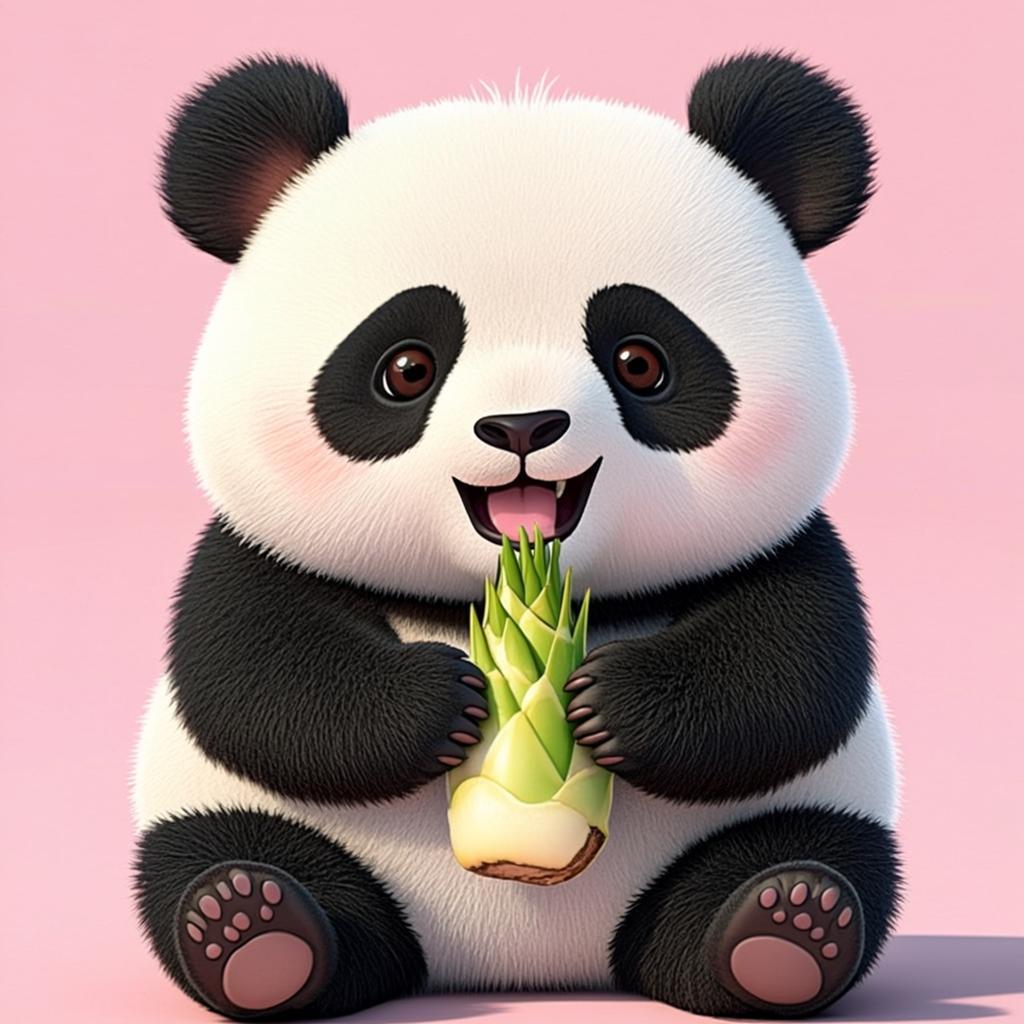 白黒で丸っこいパンダのキャラクター、パンダちゃんのオリジナルイラスト