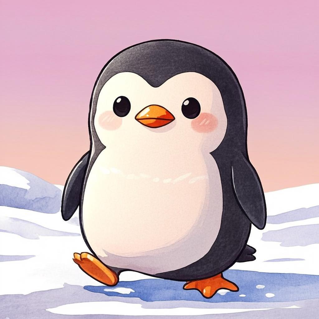 よちよち歩くペンギンのキャラクター、ペン太のオリジナルイラスト