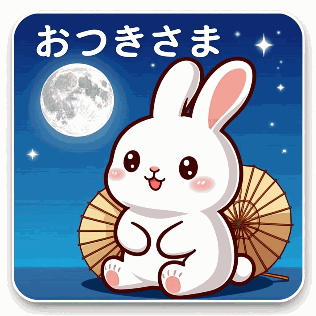 お月見が好きなうさぎ、つきみちゃんのオリジナルイラスト