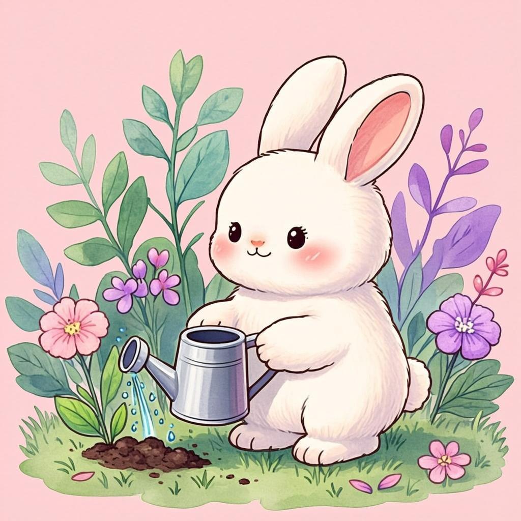 お花が好きなうさぎ、ふわこのオリジナルイラスト