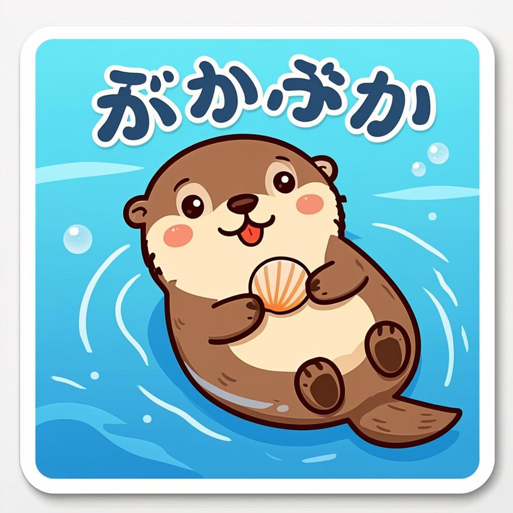 水面に浮かぶラッコちゃんのオリジナルイラスト